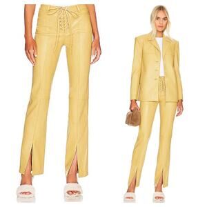 Revolve Song Of Style Rhona Pant Small Tan Pleather Lace Up Split Hem Straight